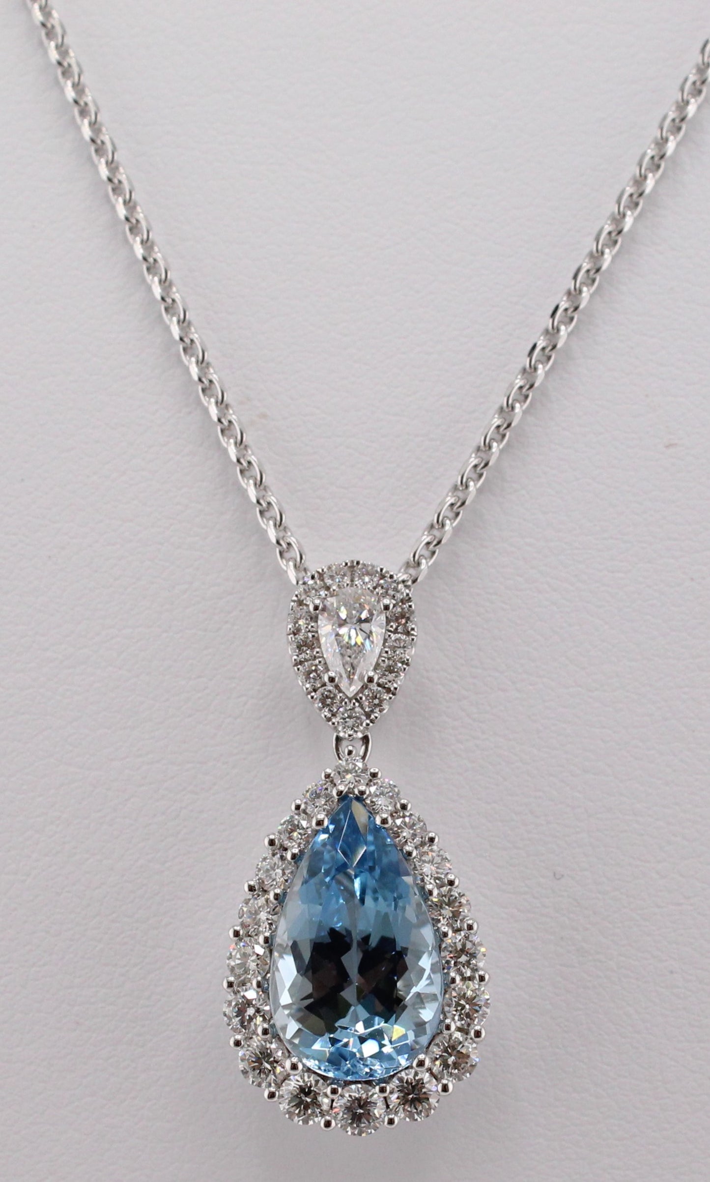 Aquamarine Pendant with Diamond Halo