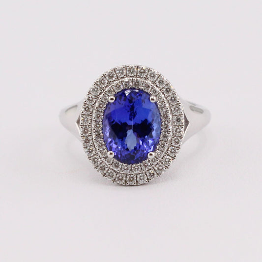 Tanzanite and Diamond Double Halo Ring