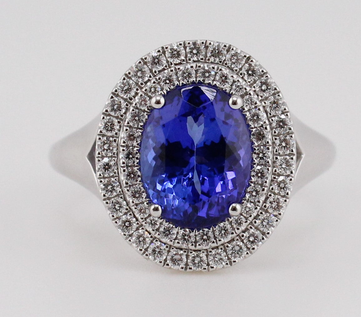 Tanzanite and Diamond Double Halo Ring