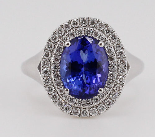 Tanzanite and Diamond Double Halo Ring