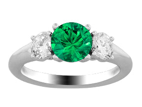 Emerald and Diamond Three Stone Ring