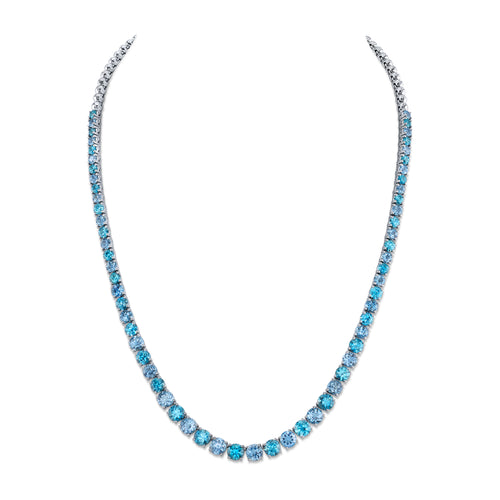 Aquamarine and Blue Zircon Hand-Engraved Necklace
