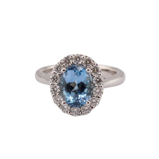Aquamarine Ring with Diamond Halo