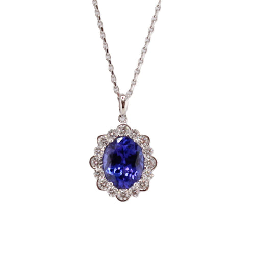 Tanzanite with Diamond Halo Necklace, Spark Creations,