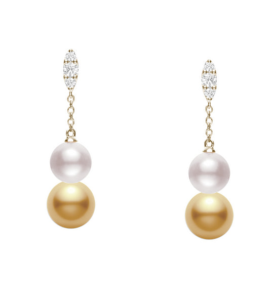 Morning Dew  Convertible White and Golden Pearl Earrings
