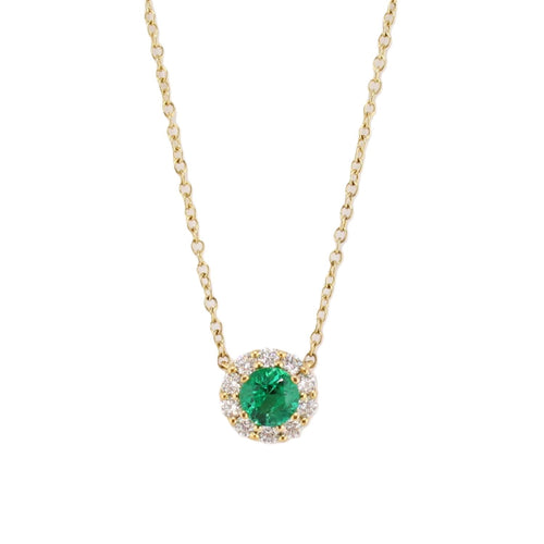 Emerald & Diamond Halo Pendant