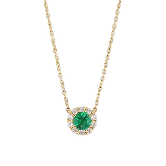 Emerald & Diamond Halo Pendant