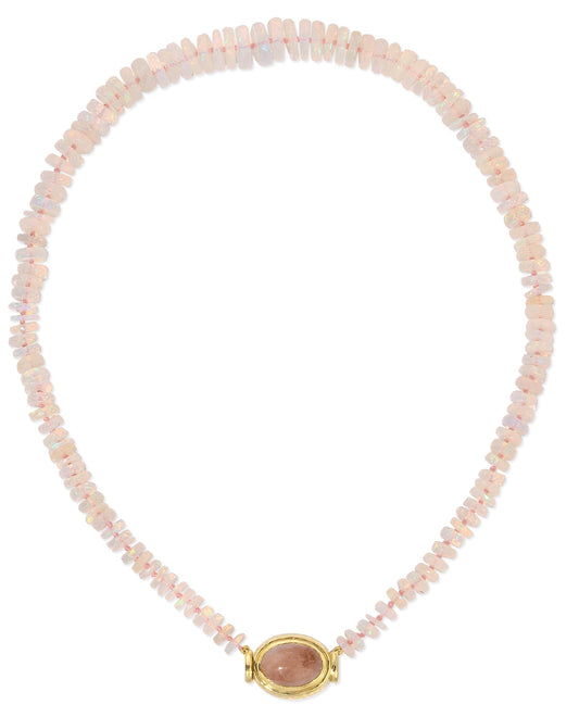 Pink Beryl and Opal Bead Necklace