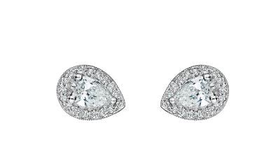 Pear Shape Halo Diamond Earrings