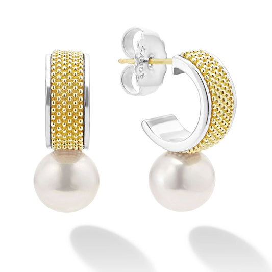 Luna Collection Two Tone Pearl Hoop Earrings