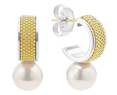 Luna Collection Two Tone Pearl Hoop Earrings