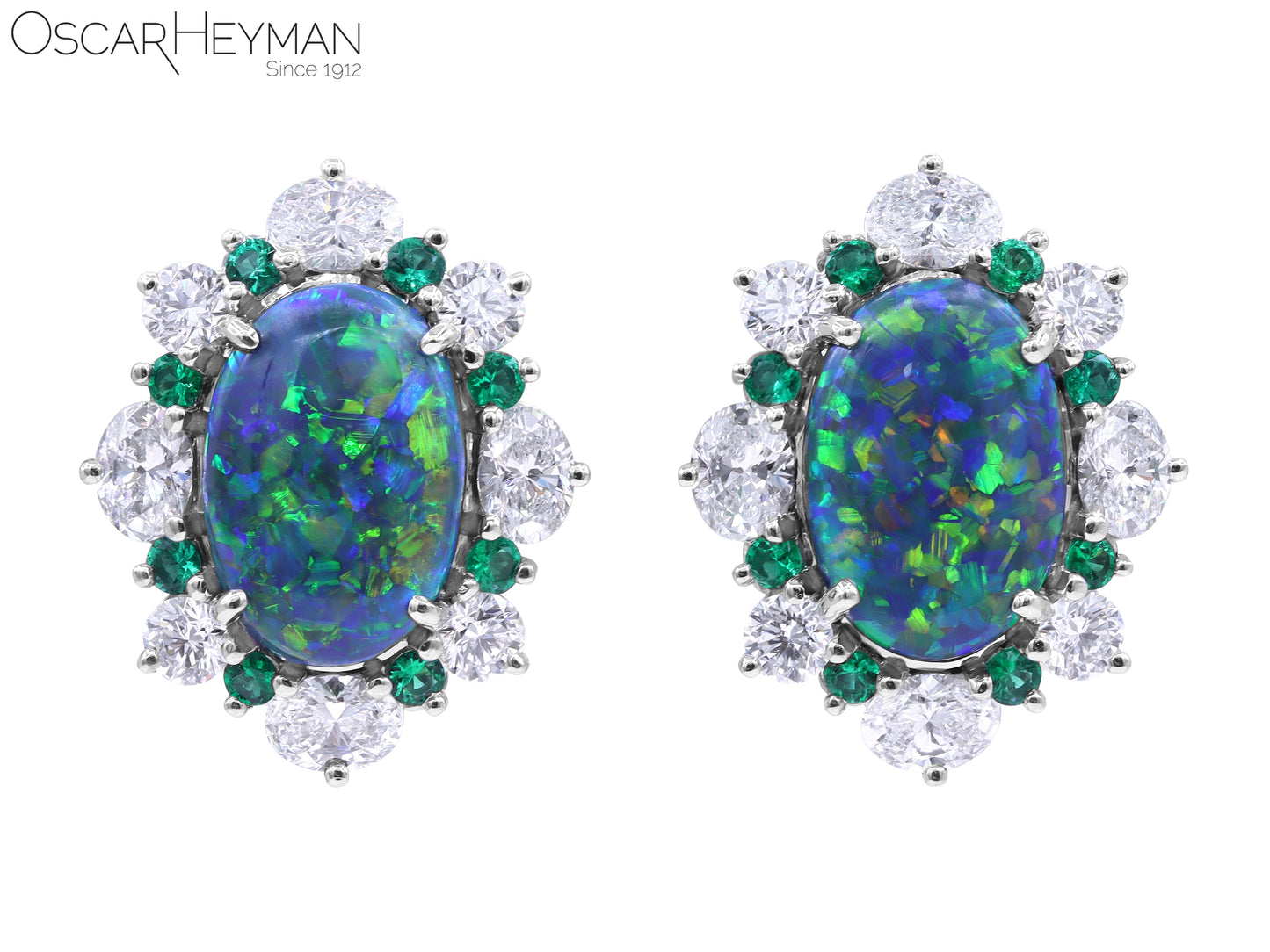 Black Opal, Emerald & Diamond Earrings