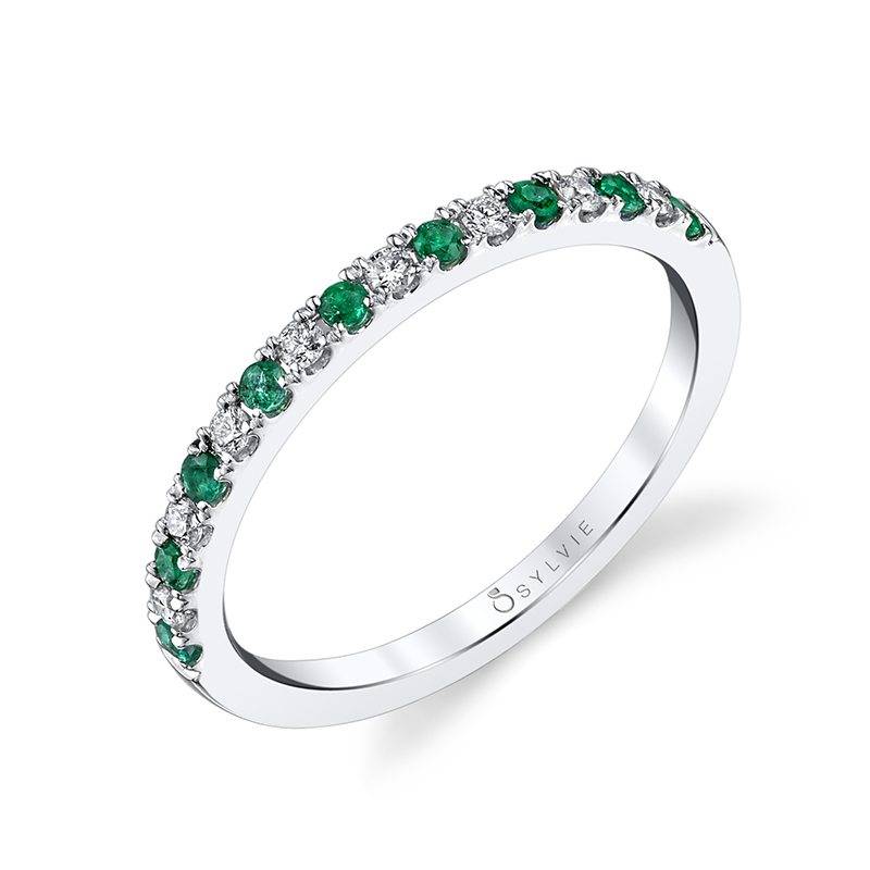 Classic Diamond and Emerald Wedding Band