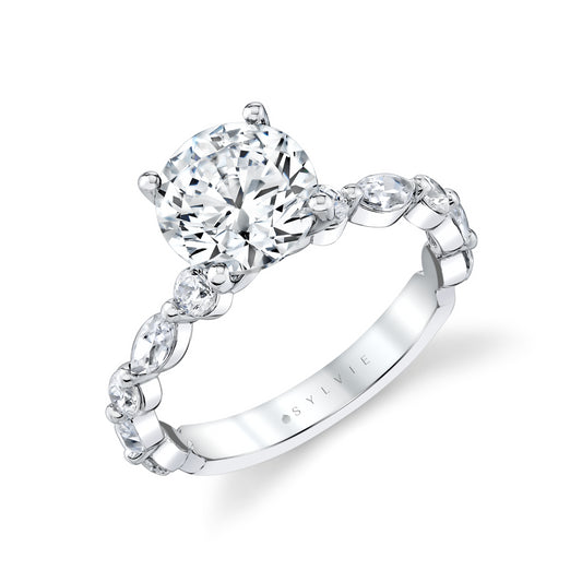 Engagement Ring Mounting Marquise and Round Diamond Shoulders