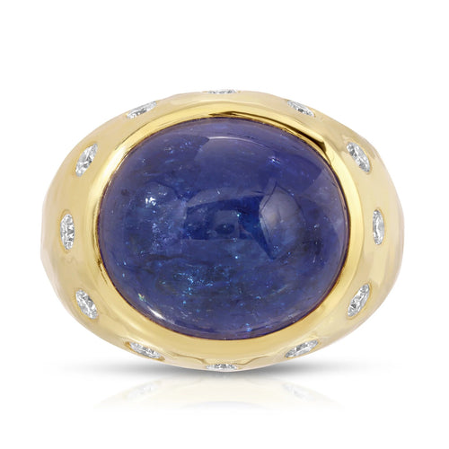 Blossom Collection Cabochon Cut Tanzanite Ring with Diamond Accents