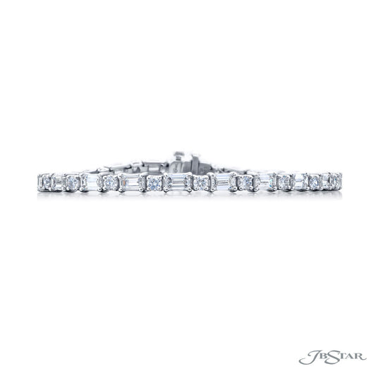 Emerald and Round Cut Diamond Line Bracelet