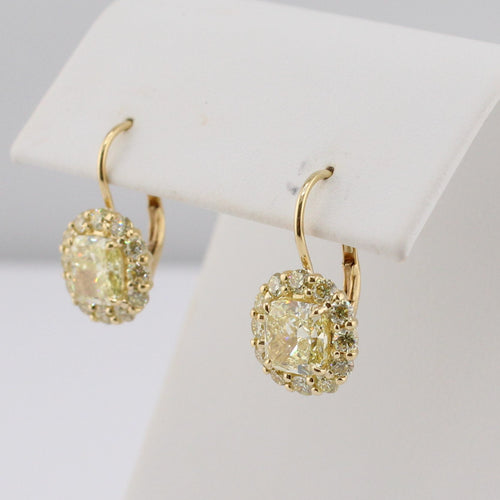 Fancy Yellow Diamond Drop Earrings with Fancy Yellow Halos