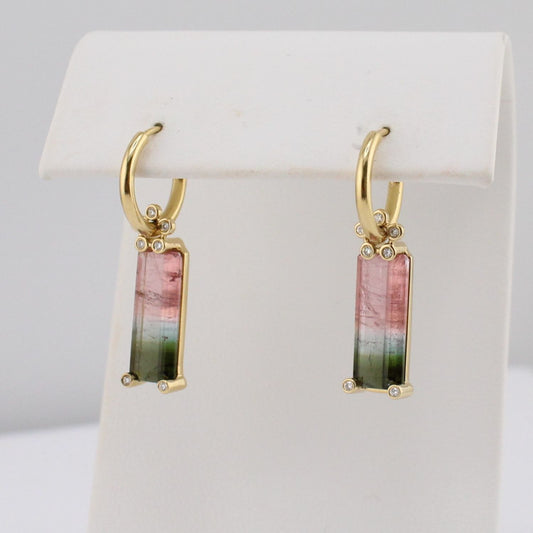 Bi-Color Tourmaline & Diamond Earrings