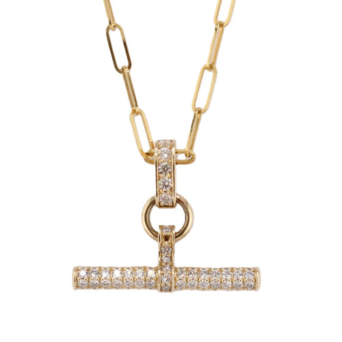 Diamond T-Bar Pendant with Paper Clip Chain