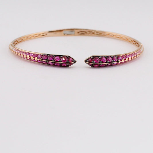 Ruby & Pink Sapphire with Diamond Hinged Bangle Bracelet