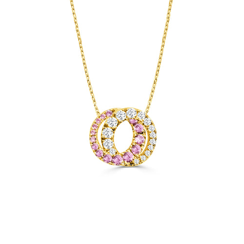 Love Halo Pink Sapphire and Diamond Double Circle Necklace