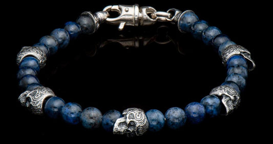 Blue Hawk Bracelet Collection Dumortierite & Skull Men's Bracelet