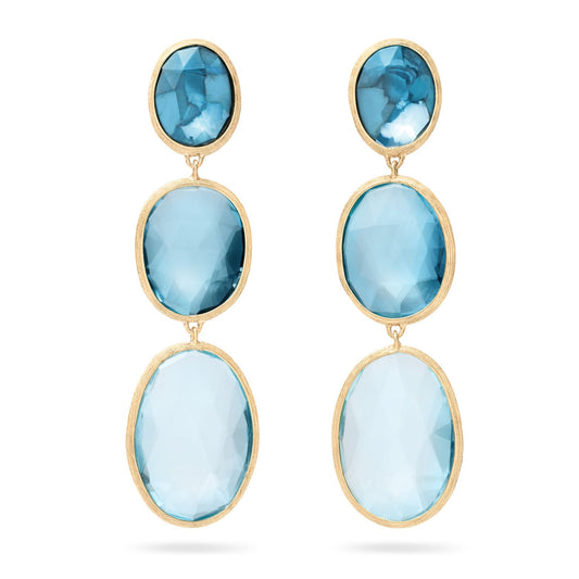 Lunaria Collection Three-Stone Mixed Blue Topaz Drop Earrings