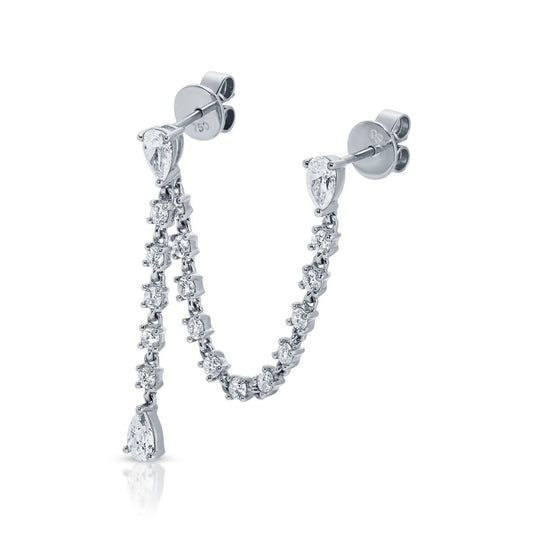 Isla Double Piercing Loop Earring with Diamond Chain Drop