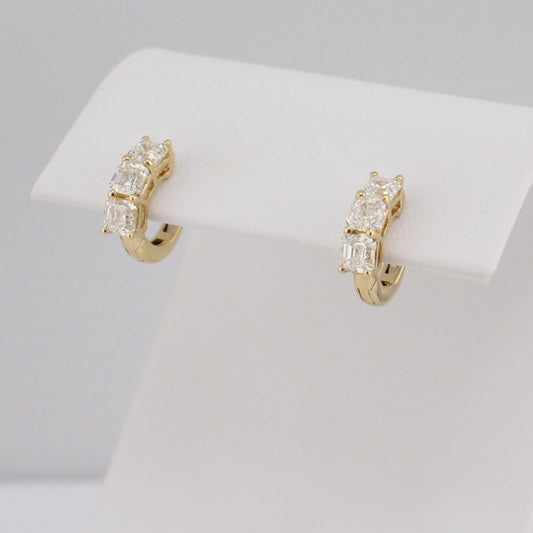 Asscher Cut Diamond Hoop Earrings