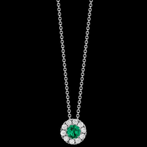 Emerald and Diamond Halo Pendant