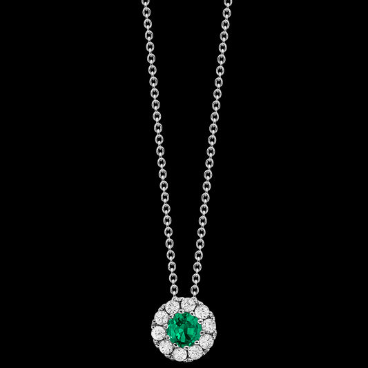 Emerald and Diamond Halo Pendant