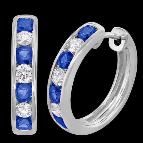 Blue Sapphire and Diamond Hoop Earrings