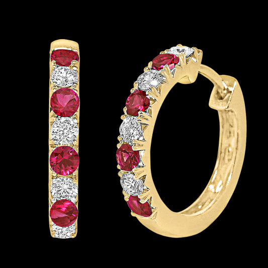 Ruby and Diamond Hoop Earrings
