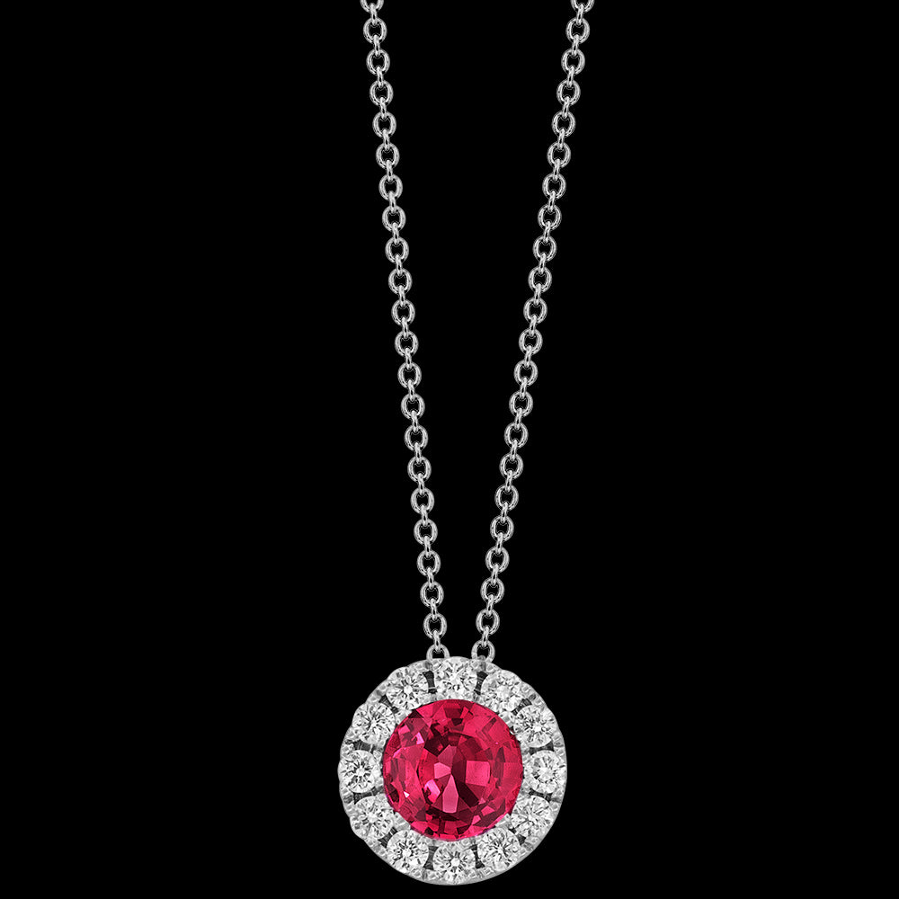 Ruby and Diamond Halo Pendant