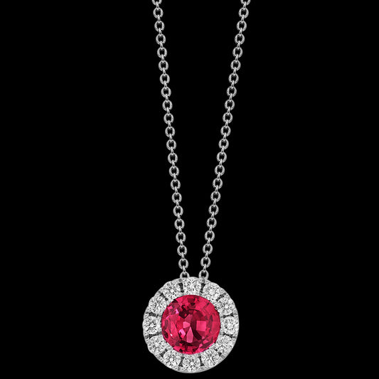 Ruby and Diamond Halo Pendant