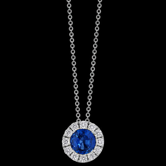 Blue Sapphire and Diamond Halo Pendant