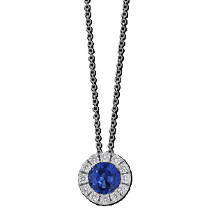Blue Sapphire and Diamond Halo Pendant