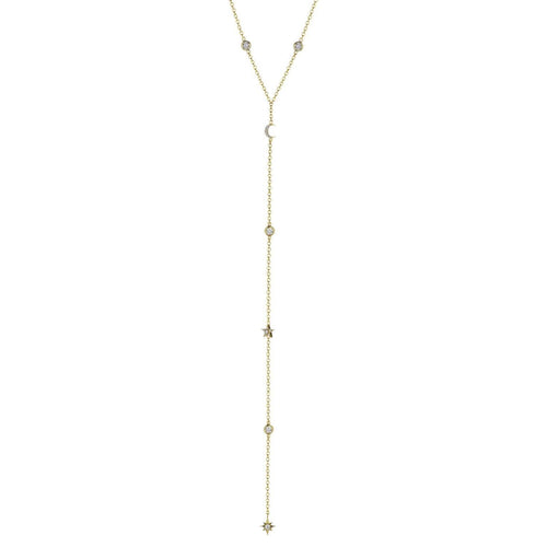 Diamond Moon and Star Y Necklace