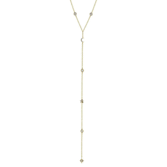 Diamond Moon and Star Y Necklace