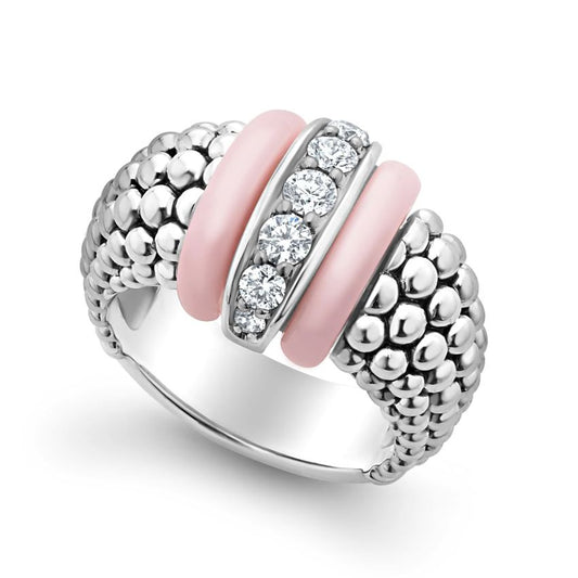 Pink Ceramic with Diamond Ring