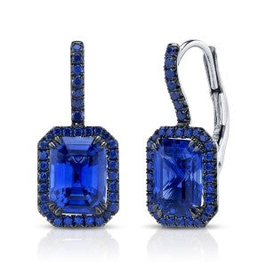 Dore Collection Blue Sapphire & Diamond Earrings with Halo