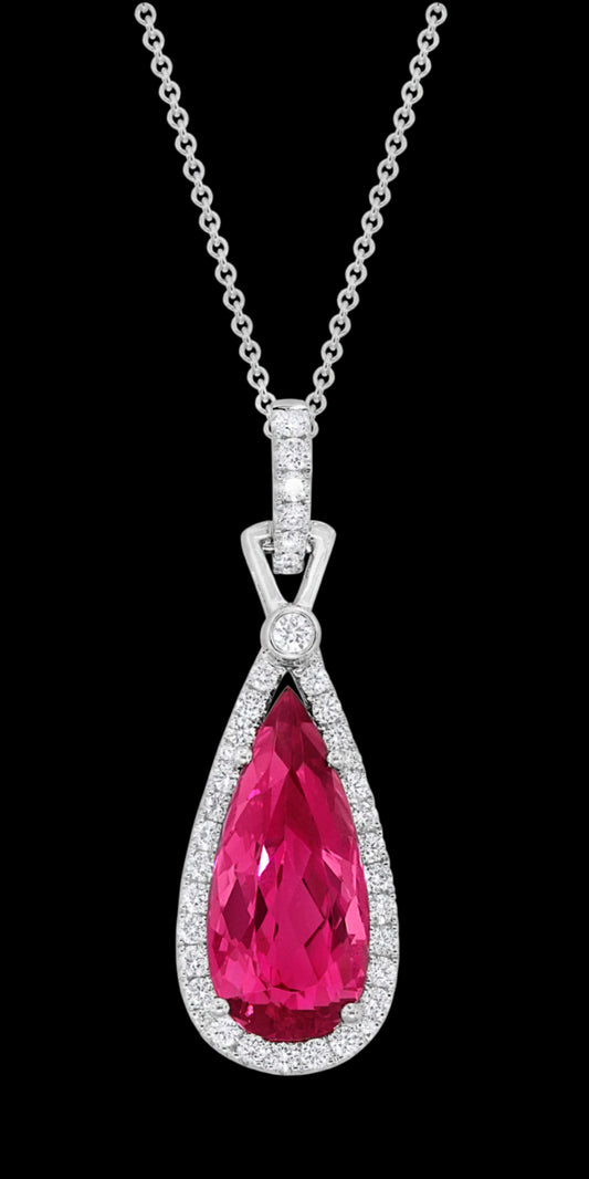 Rubellite Diamond Halo Pendant