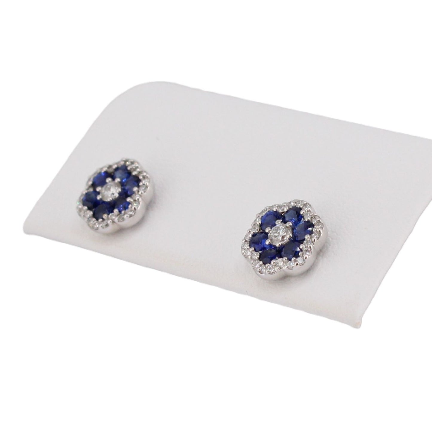Blue Sapphire and Diamond Flower Earrings