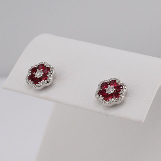 Ruby and Diamond Flower Earrings