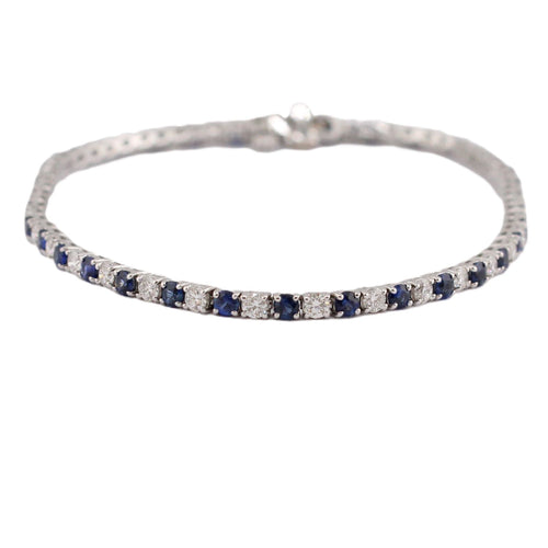 Diamond and Blue Sapphire Line Bracelet