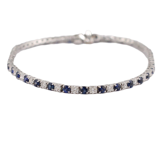 Diamond and Blue Sapphire Line Bracelet