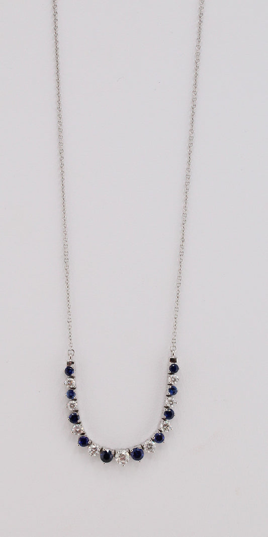 Blue Sapphire and Diamond Flexible Smiley Necklace