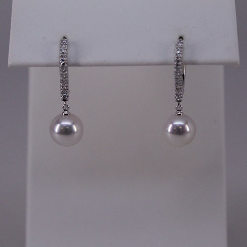 7.5MM Akoya Diamond Dangle Earrings