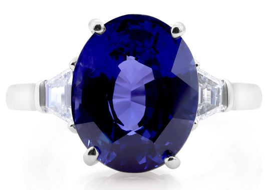 Color Change Certified Sri Lankan Sapphire with Trapezoid Diamond Sides