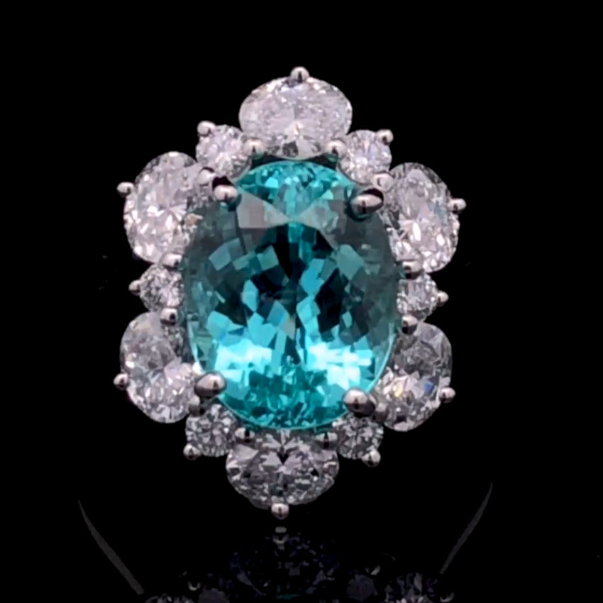 Certified Mozambique Paraiba Tourmaline Ring with Oval and Round Diamond Halo